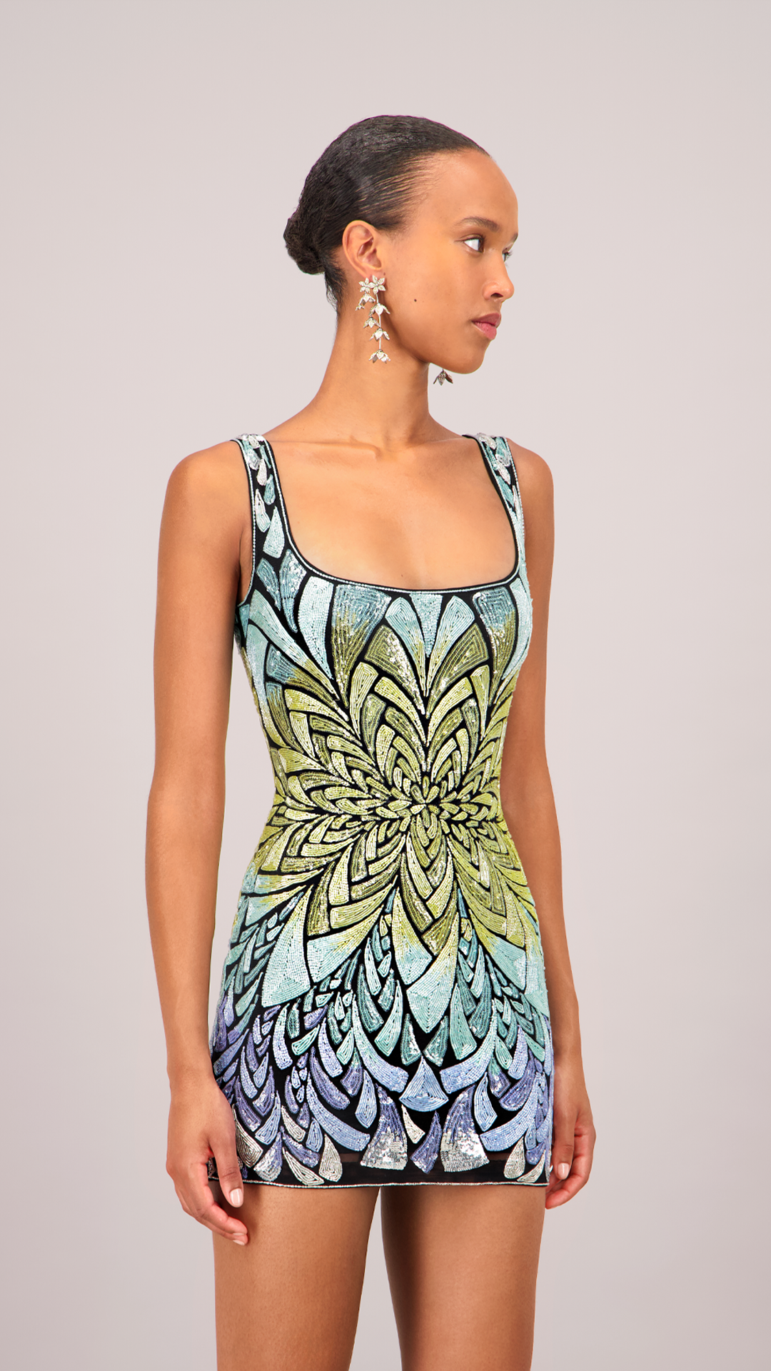 Beaded Starburst Yellow Mini Dress