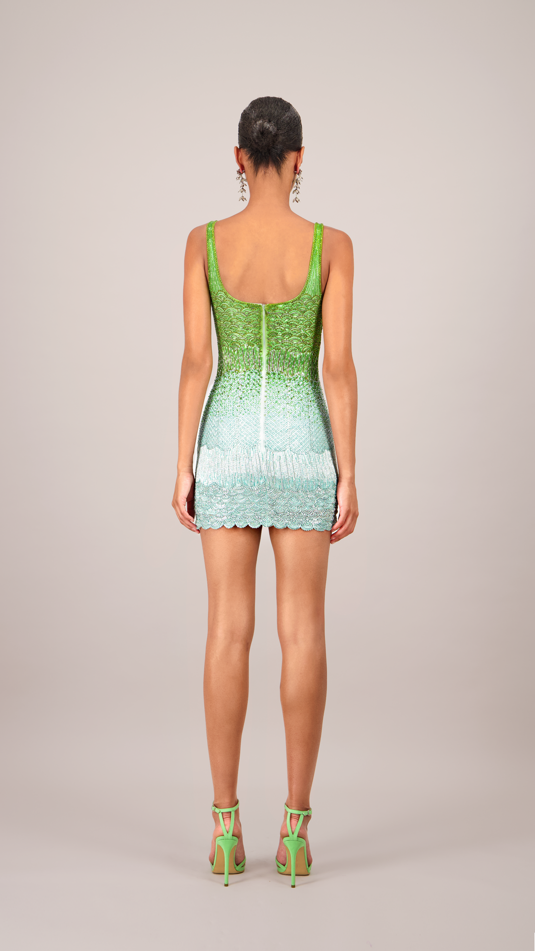 Beaded Aquatic Green Mini Dress