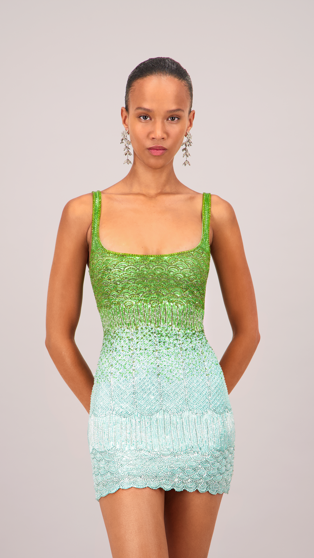 Beaded Aquatic Green Mini Dress