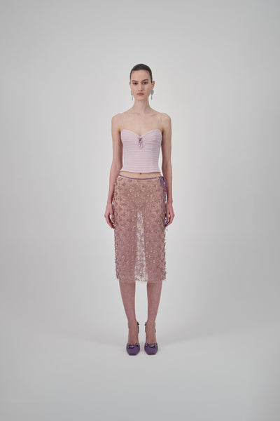 Beaded Tulle Floral Short Skirt