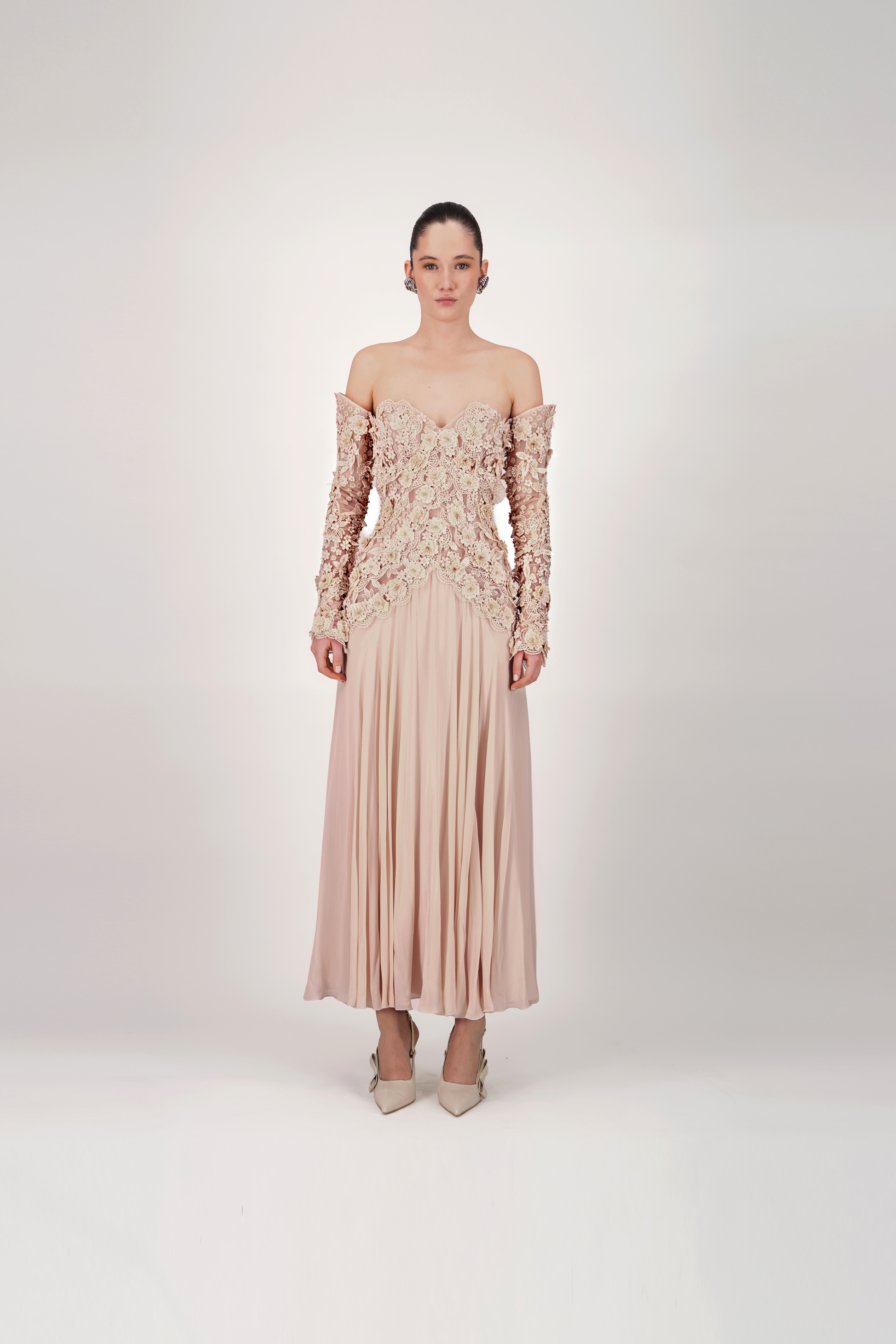 Off-Shoulder Lace Midi Dress