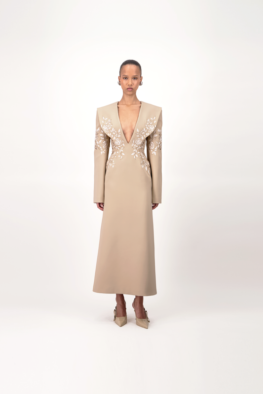 Deep-V Midi Dress