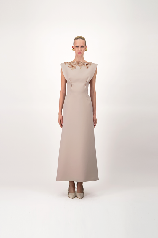 Embroidered Collar Midi Dress