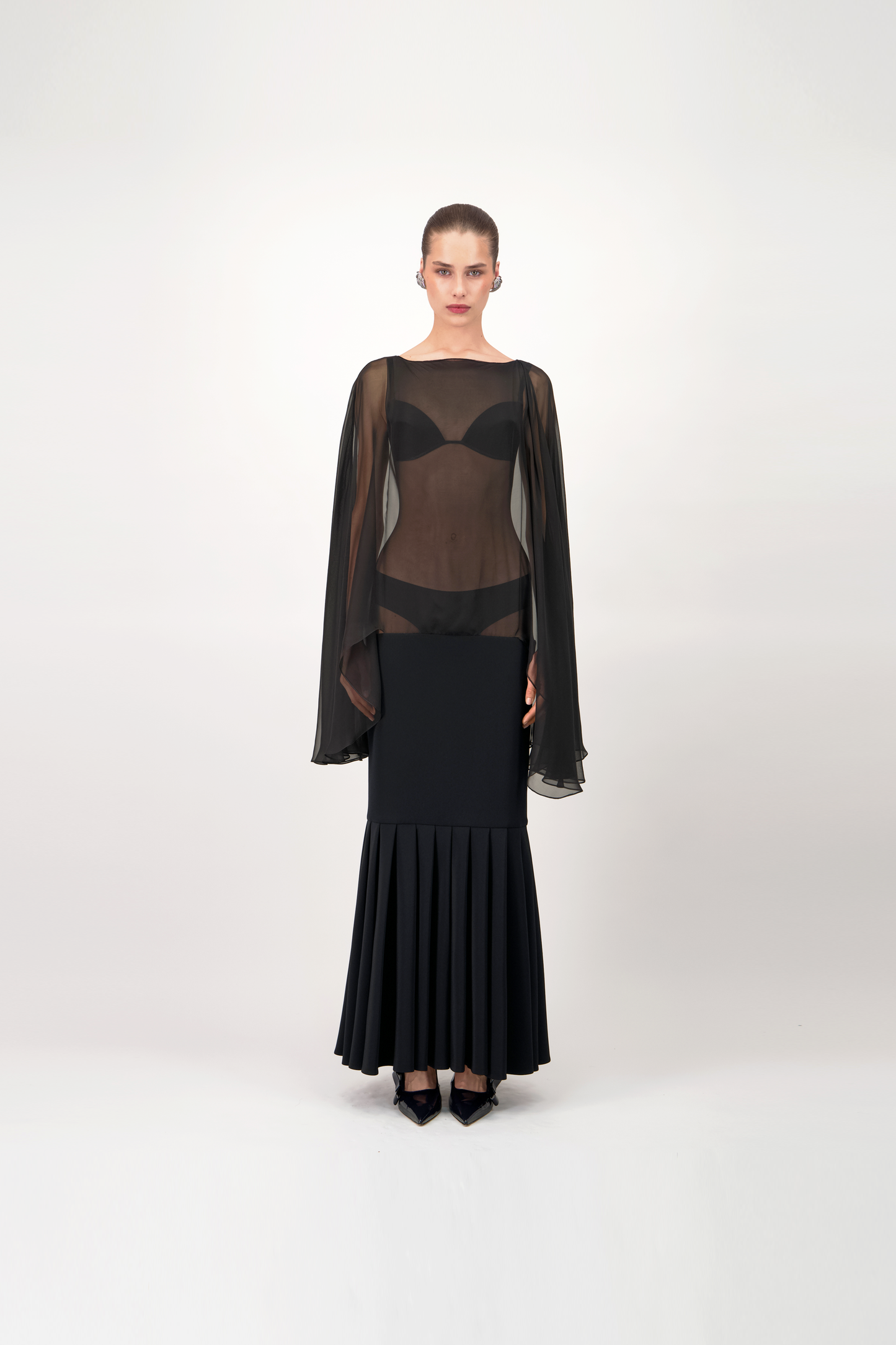 Sheer Sleeve Long Dress