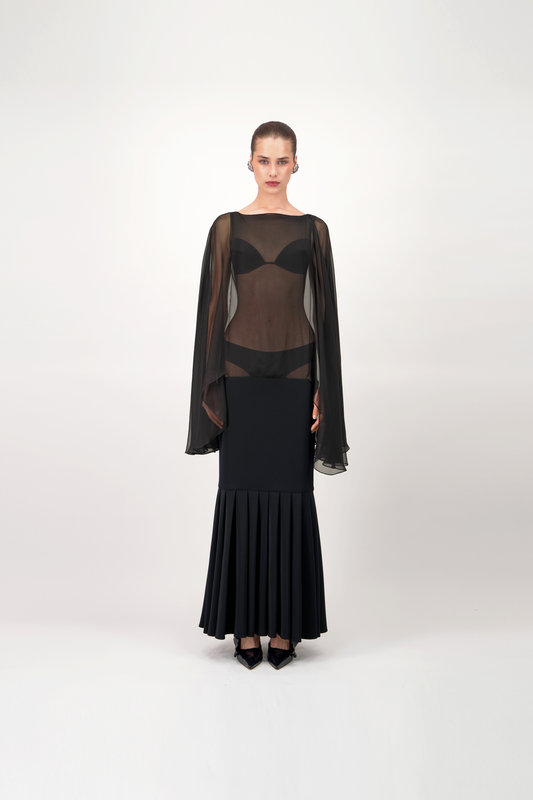 Sheer Sleeve Long Dress