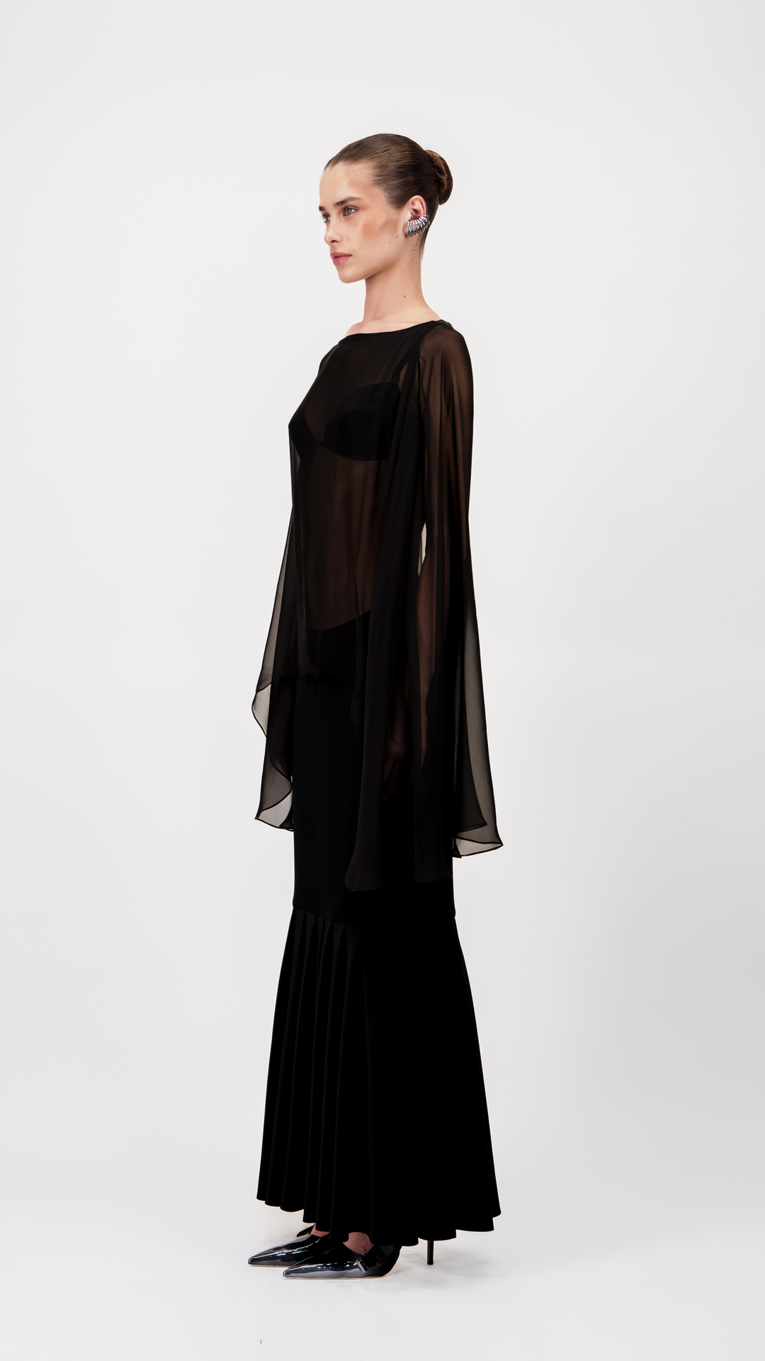 Sheer Sleeve Long Dress