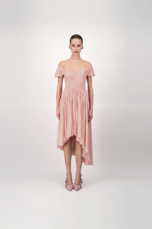 Off-Shoulder Draped Midi Dress