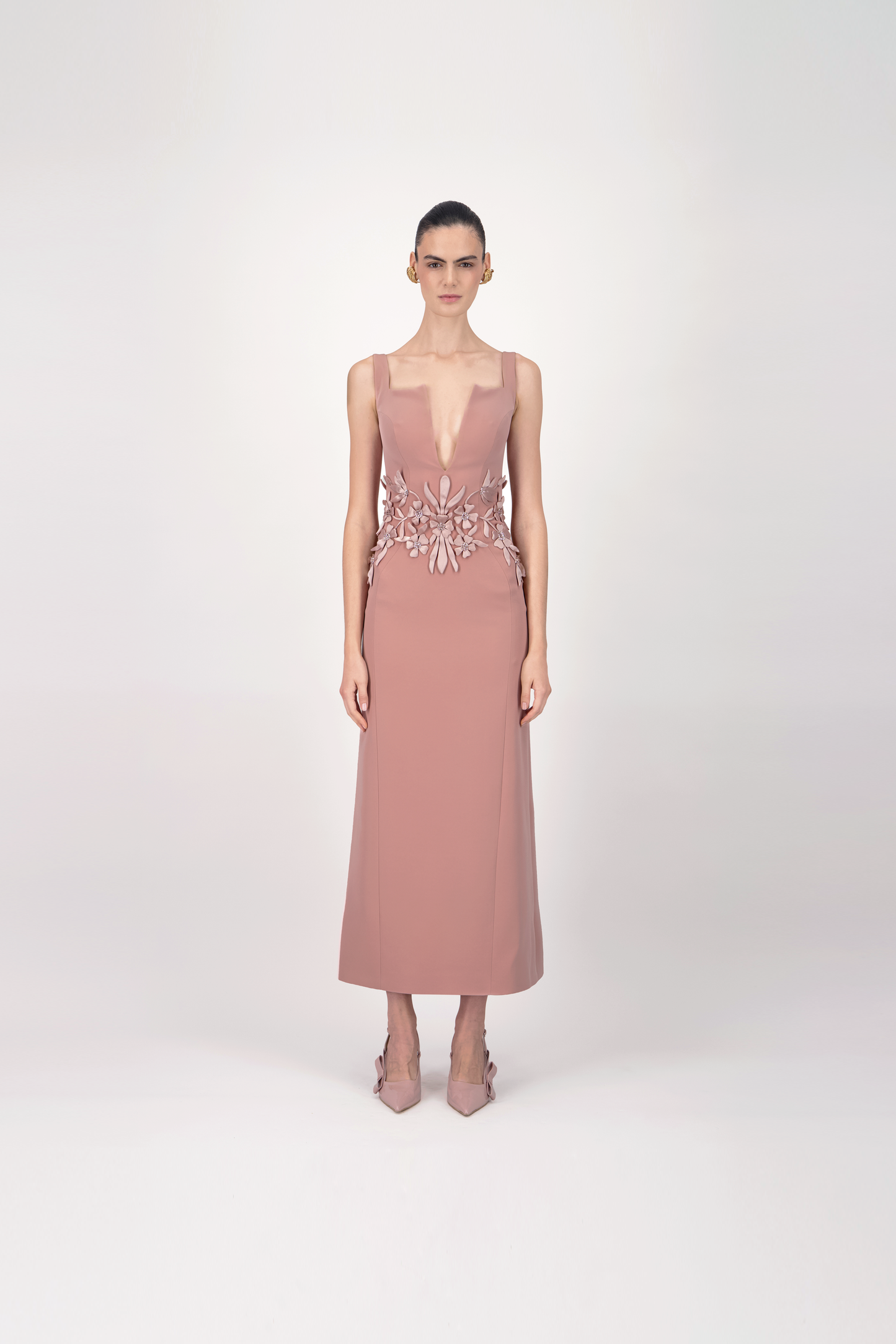 Structured V-Neck Midi Dress