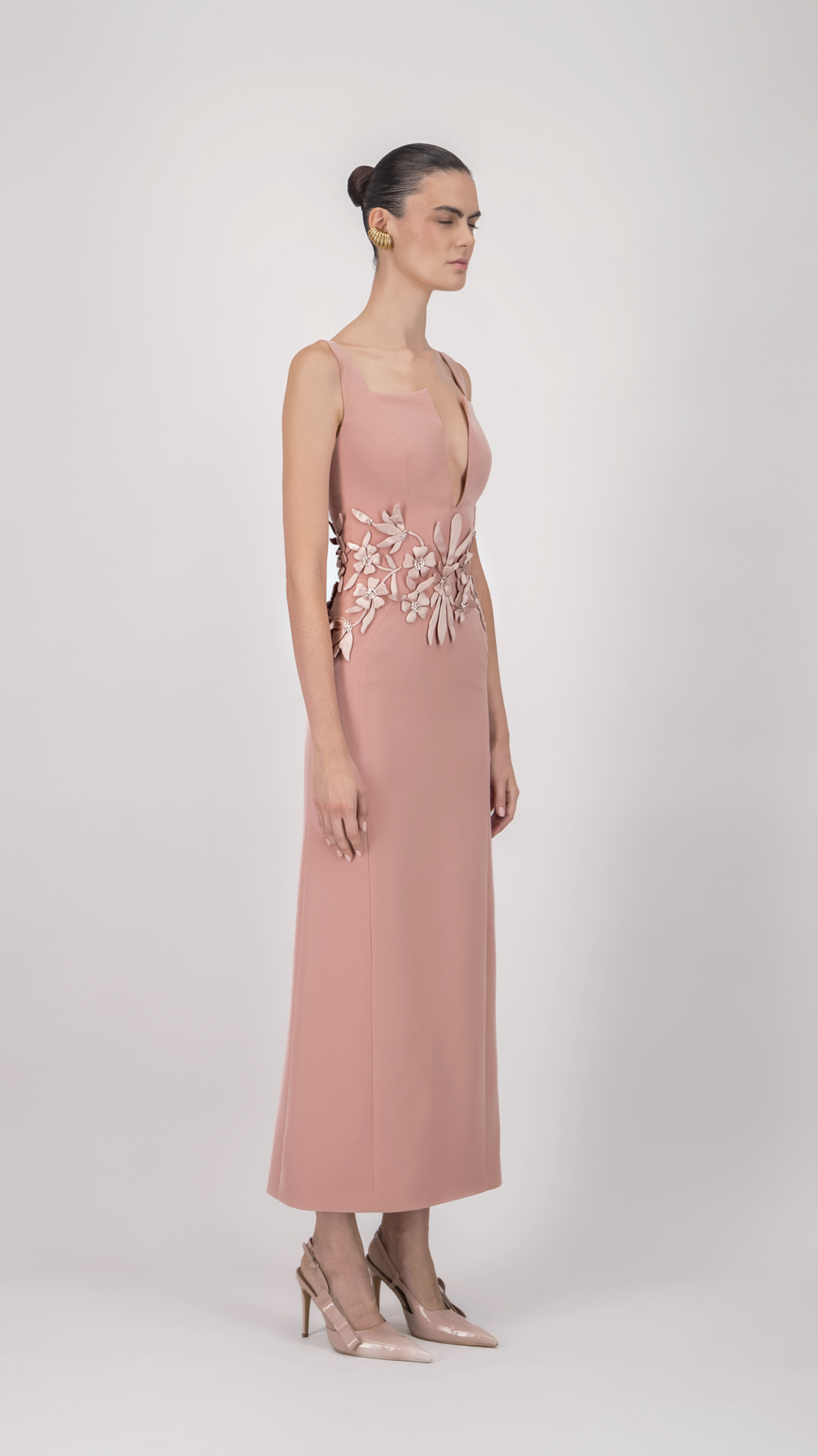 Structured V-Neck Midi Dress