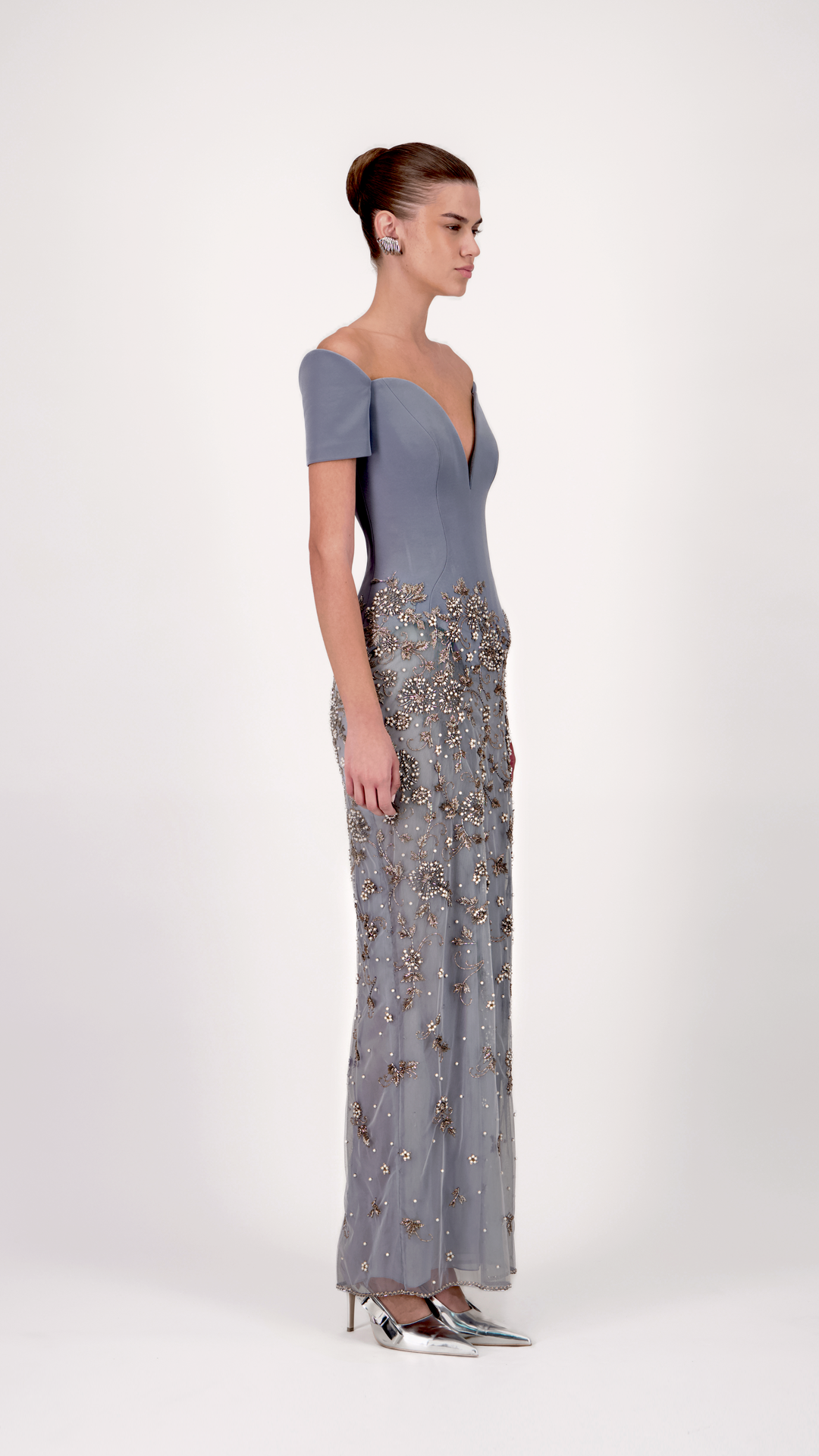 Off-Shoulder Embroidered Long Dress