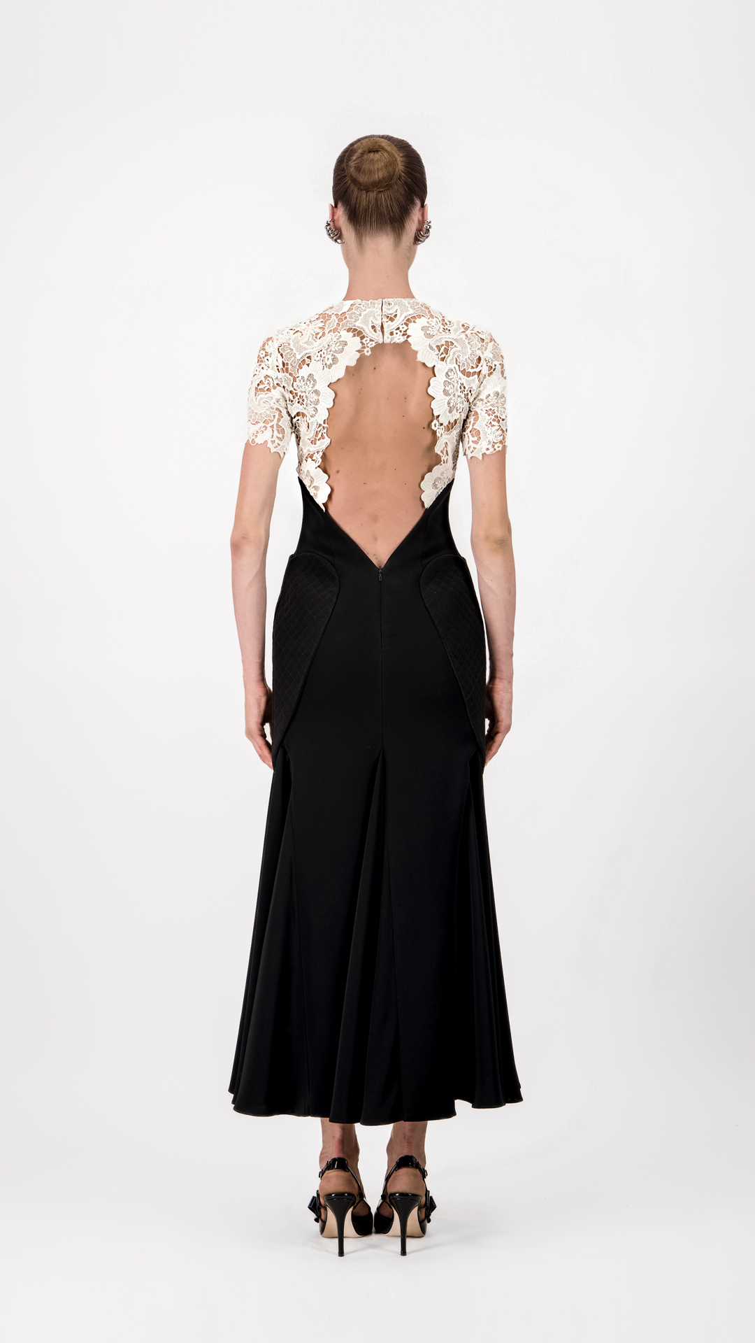 Lace Bodice Crepe Midi Dress