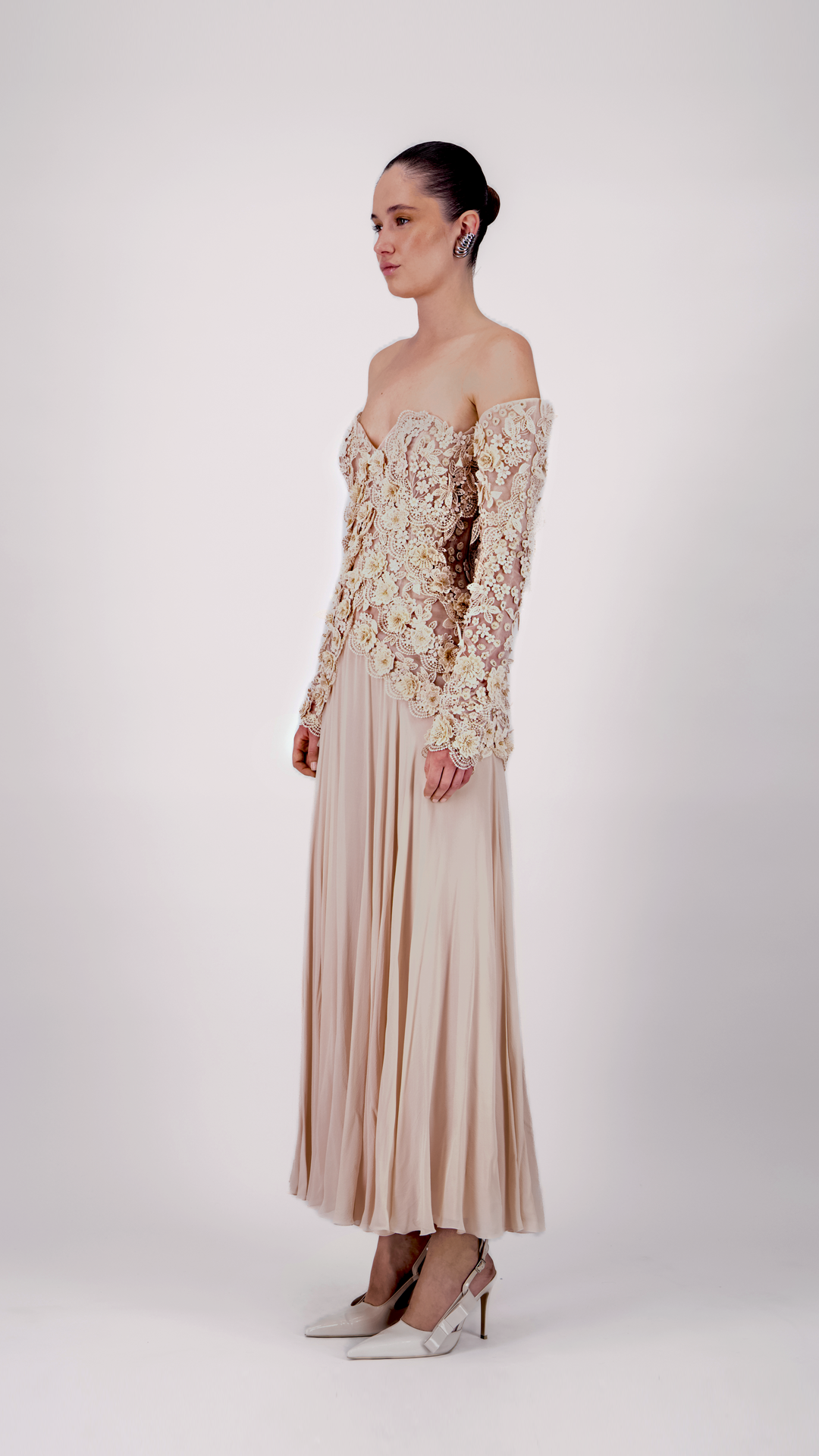 Off-Shoulder Lace Midi Dress