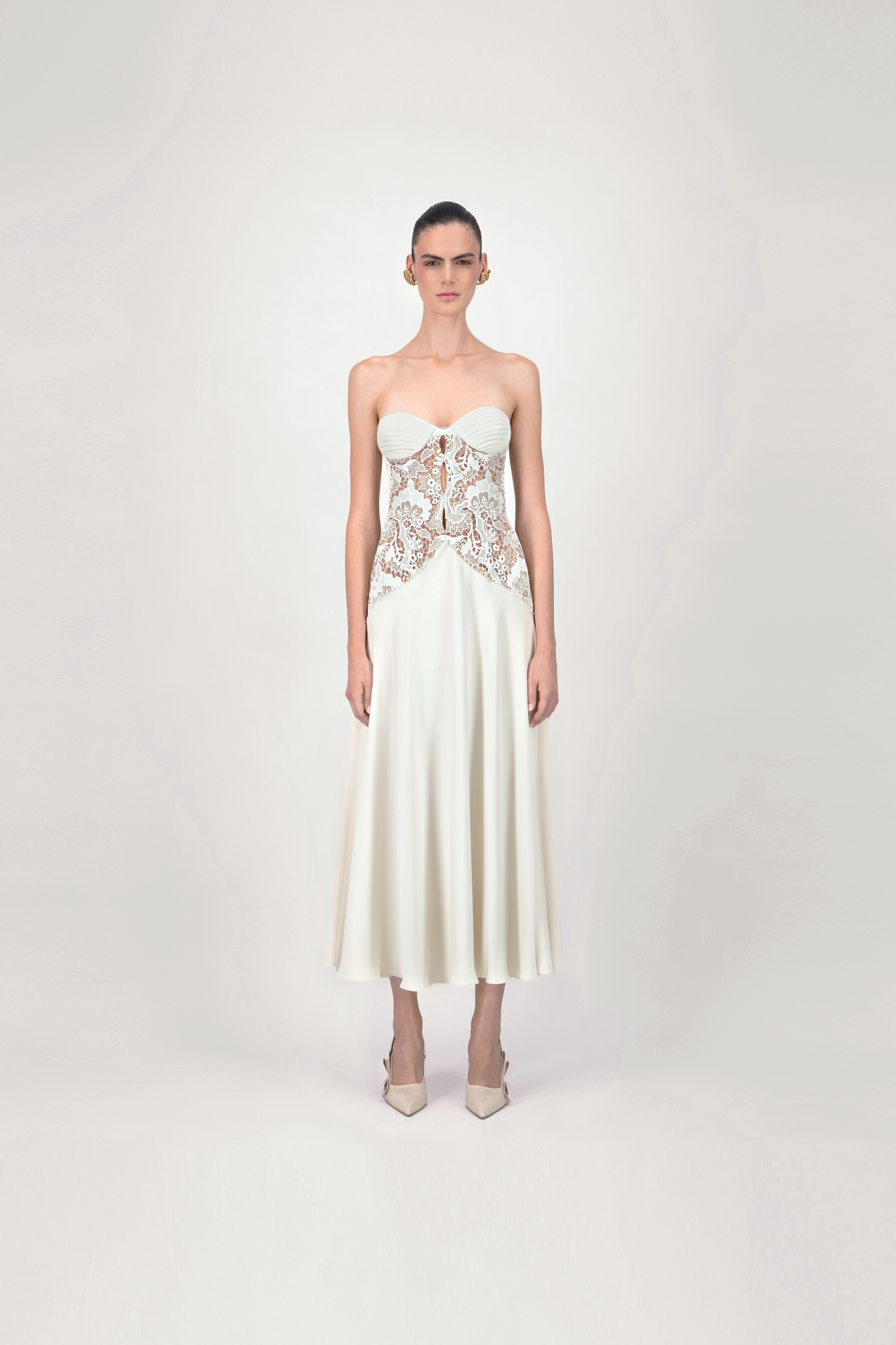 Strapless Lace Corset Midi Dress