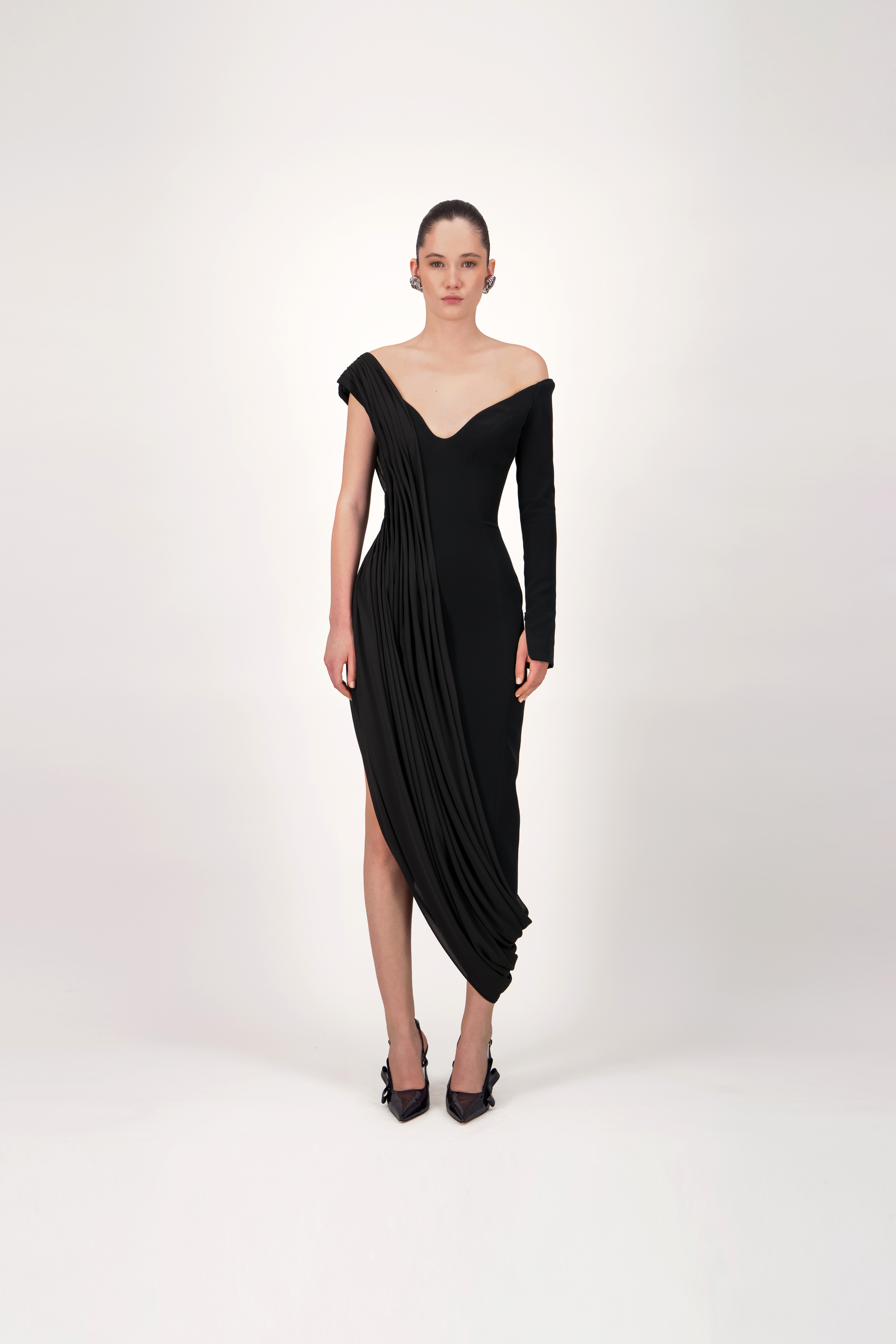 Asymmetric Off-Shoulder Midi Dress Georges Hobeika Asymmetric Off-Shoulder Midi Dress Georges Hobeika