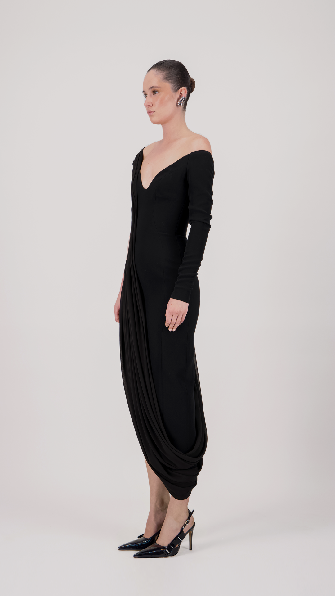 Asymmetric Off-Shoulder Midi Dress