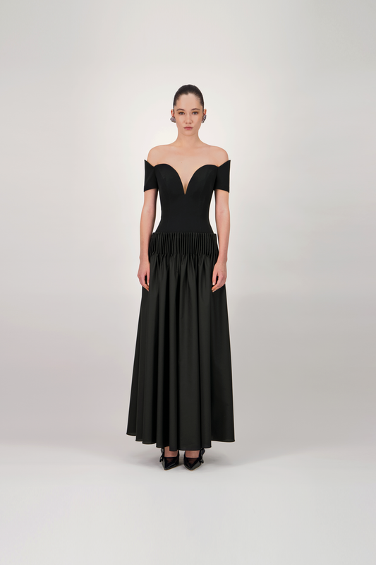 Off-Shoulder Sweetheart Midi Dress