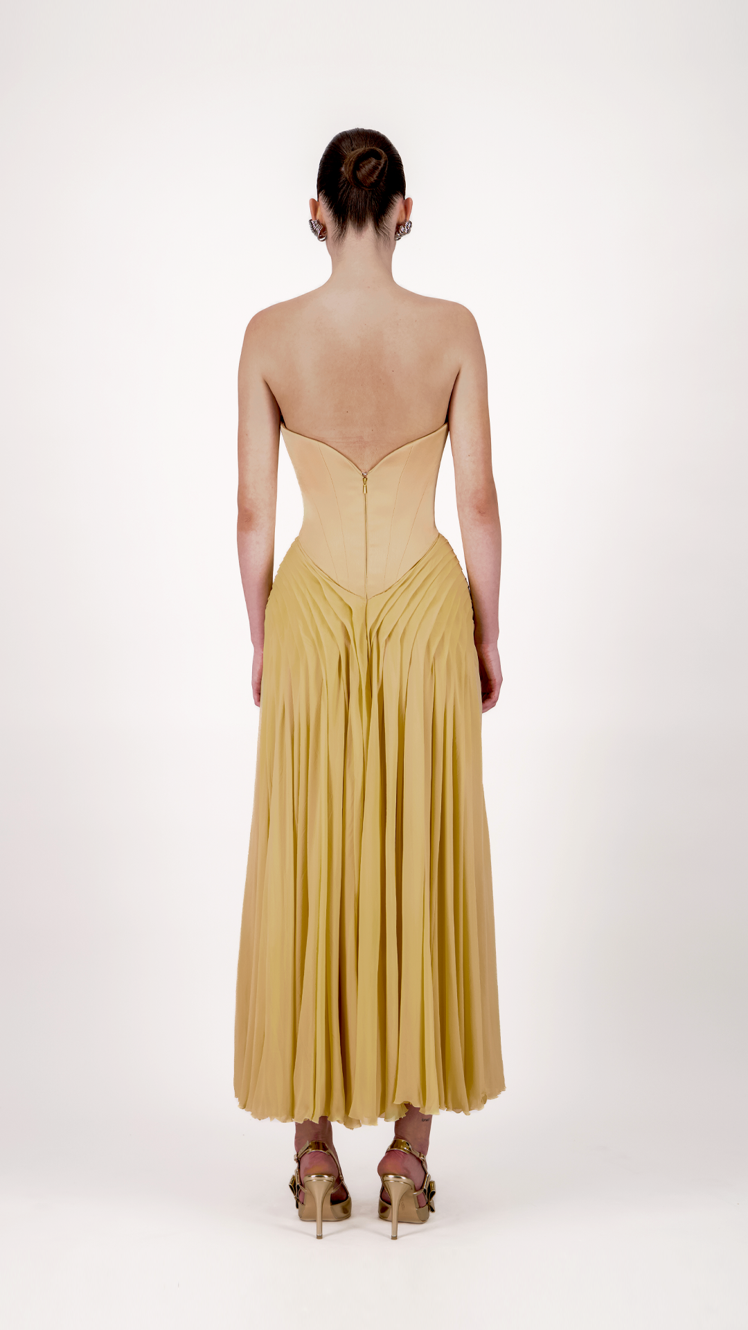 Strapless Corset Pleated Midi Dress