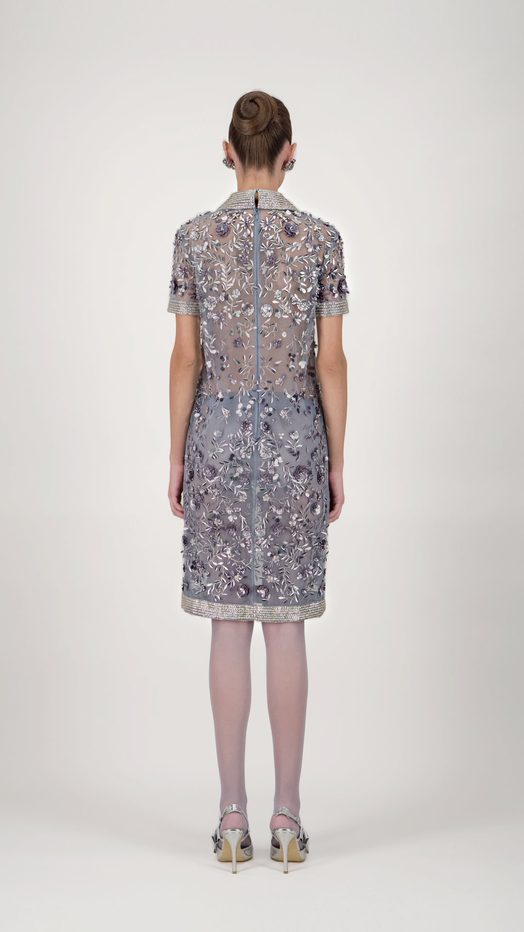 Embellished Shirt Collar Short Dress