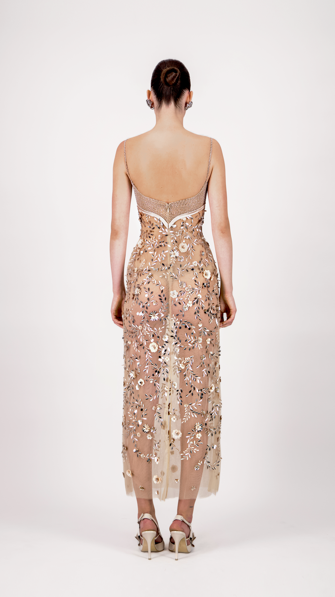 Floral Embroidered Tulle Midi Dress