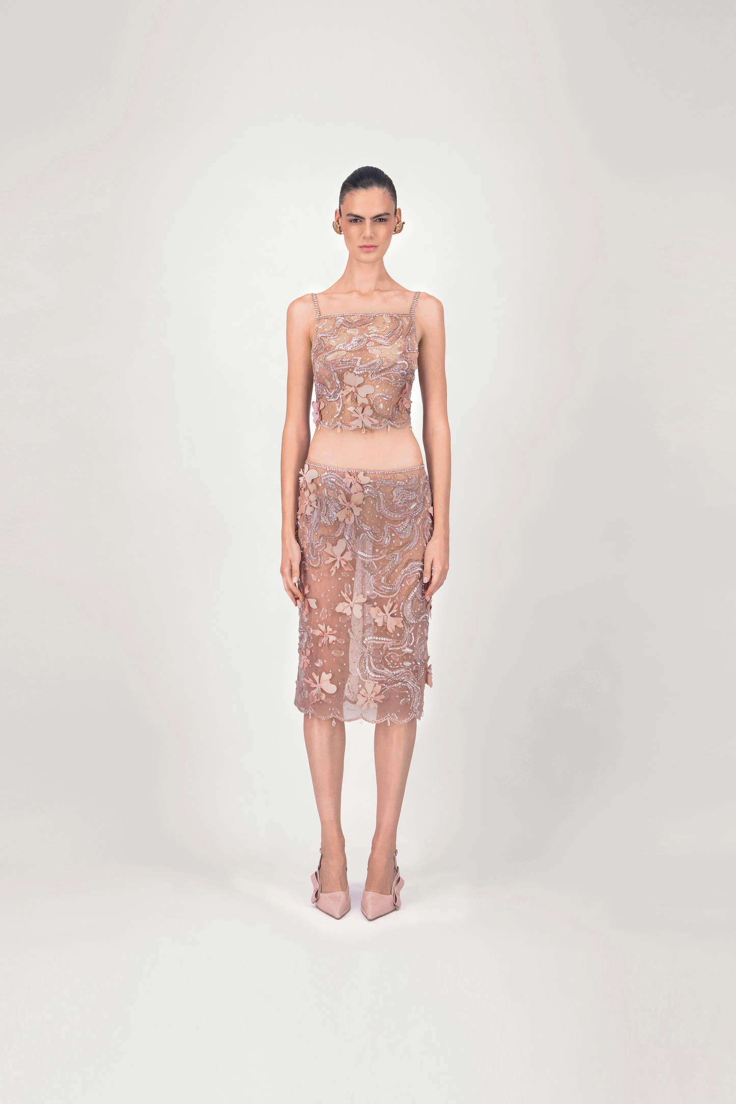 Embroidered Tulle Crop Top