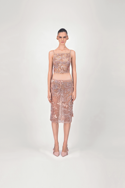 Embroidered Tulle Crop Top