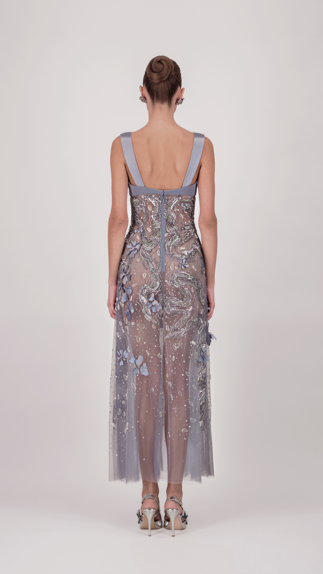 Square Neckline Embroidered Midi Dress