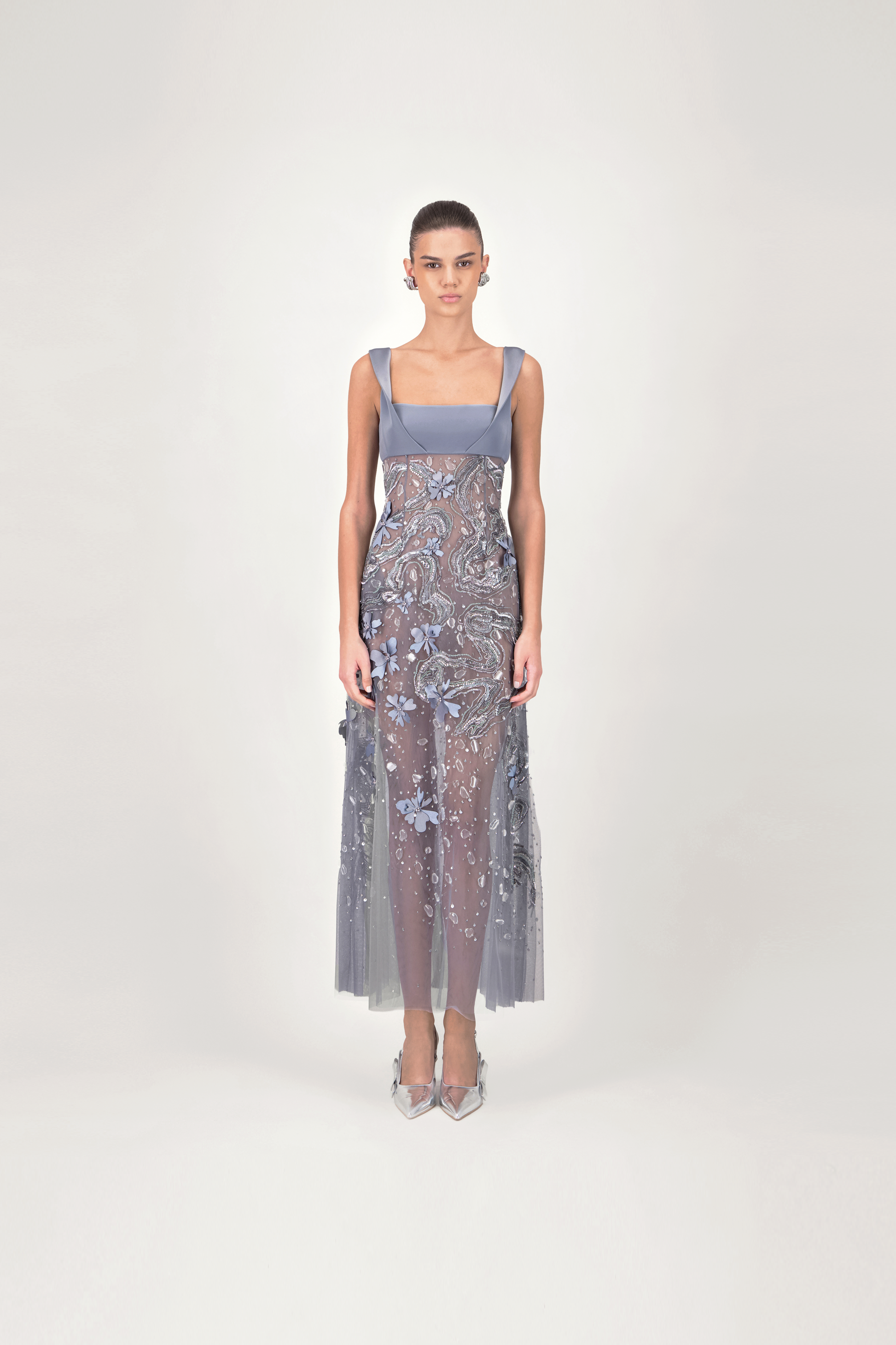sachin and babi light blue dress Silver Grey Embroidered Midi Dress – Olvi's Lace main image 0