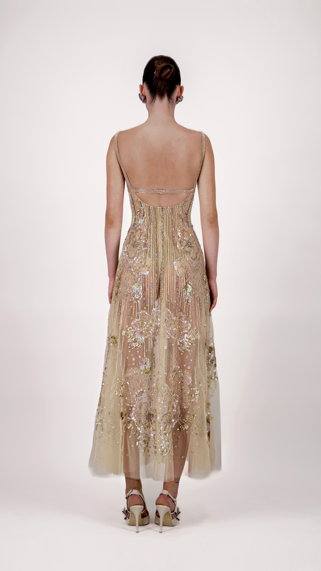 Embroidered Beaded Midi Dress