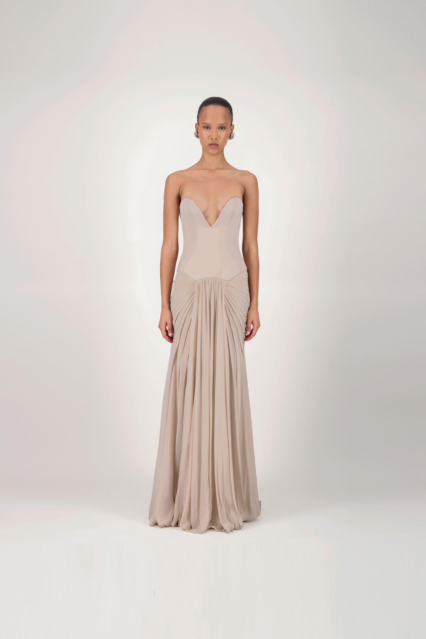 Draped Sweetheart Long Dress
