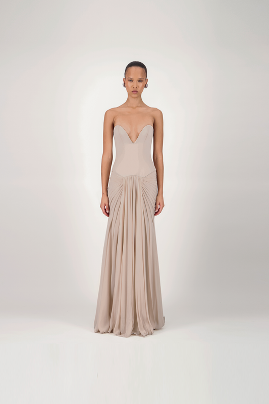 Draped Sweetheart Long Dress