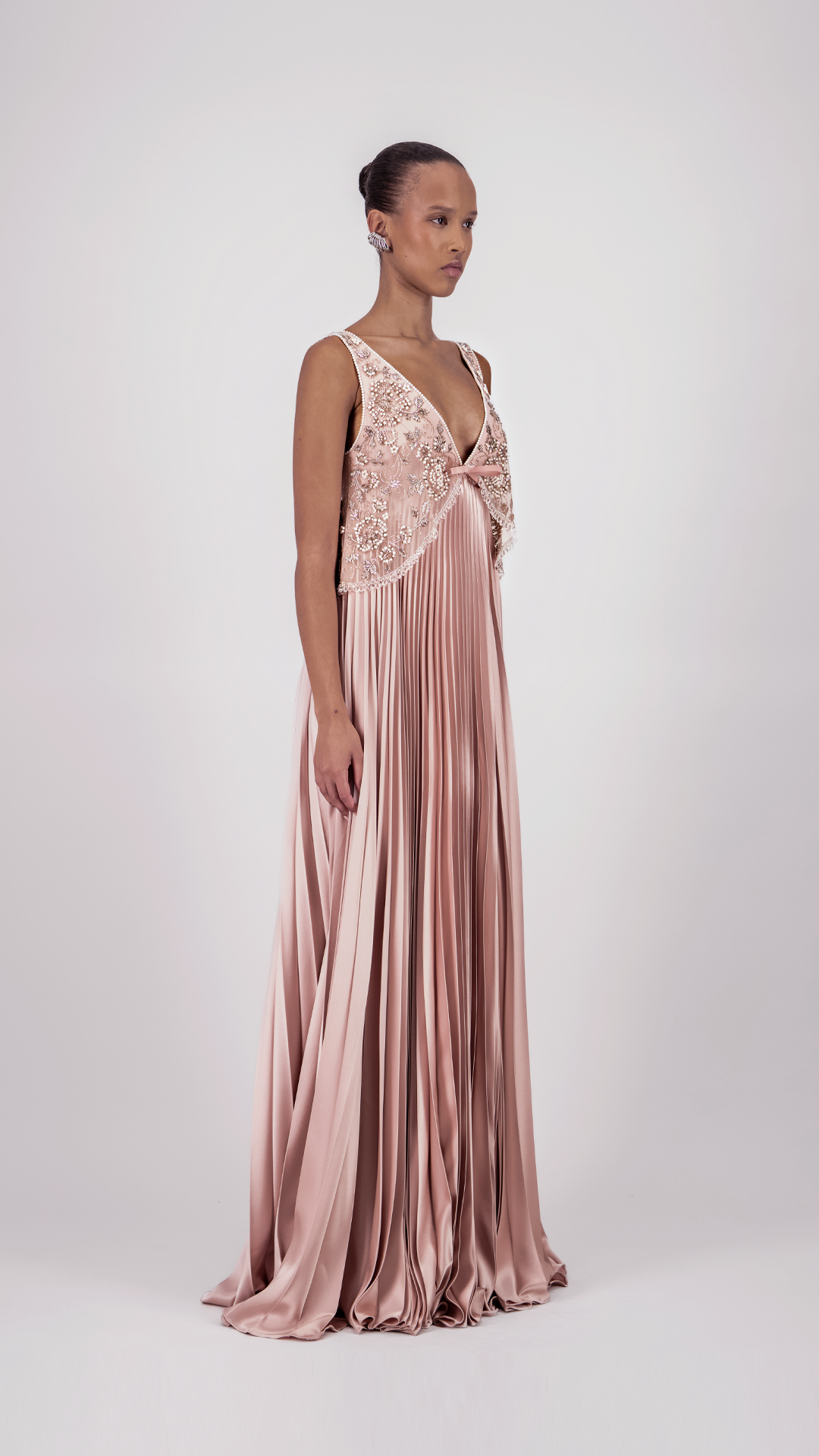 Pleated Embellished Long Dress