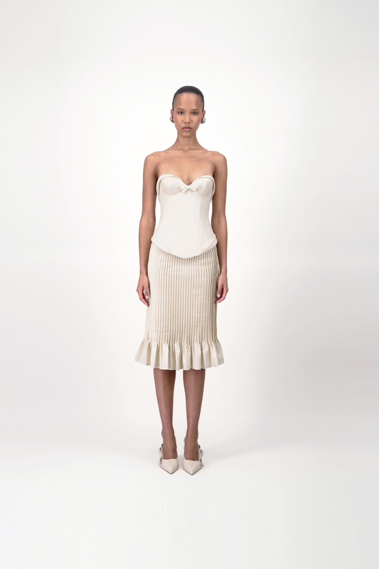 Pleated Column Short Skirt