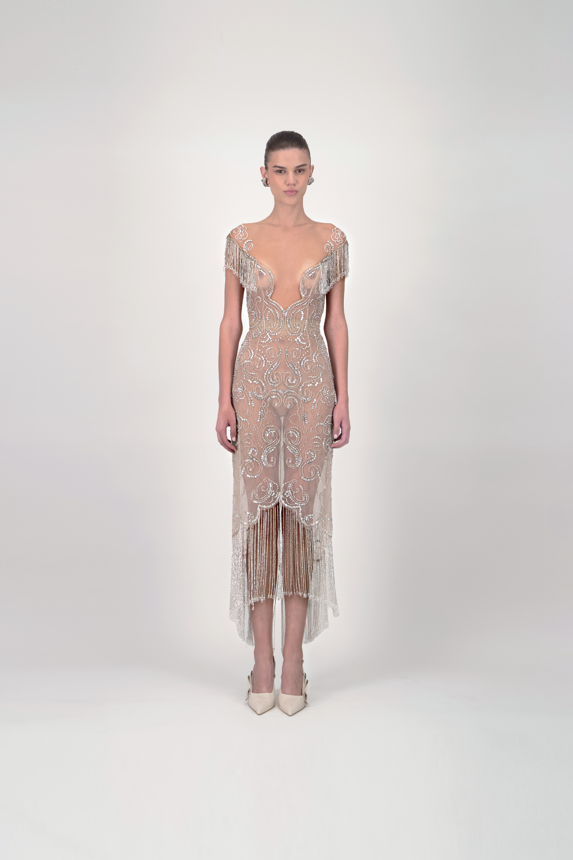 Spiral Beaded Midi Dress - 34 / BEIGE PINK Spiral Beaded Midi Dress - 34 / BEIGE PINK