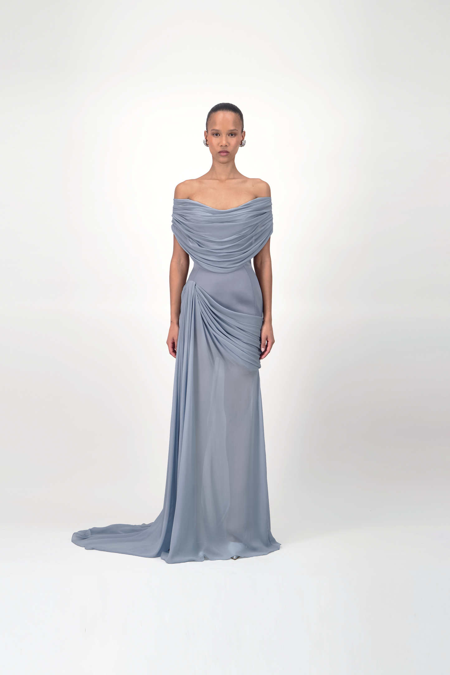 Off-Shoulder Draped Long Dress