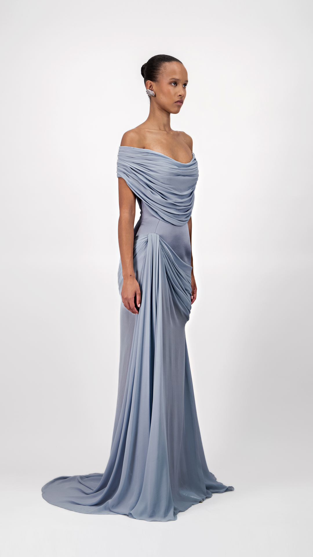 Off-Shoulder Draped Long Dress