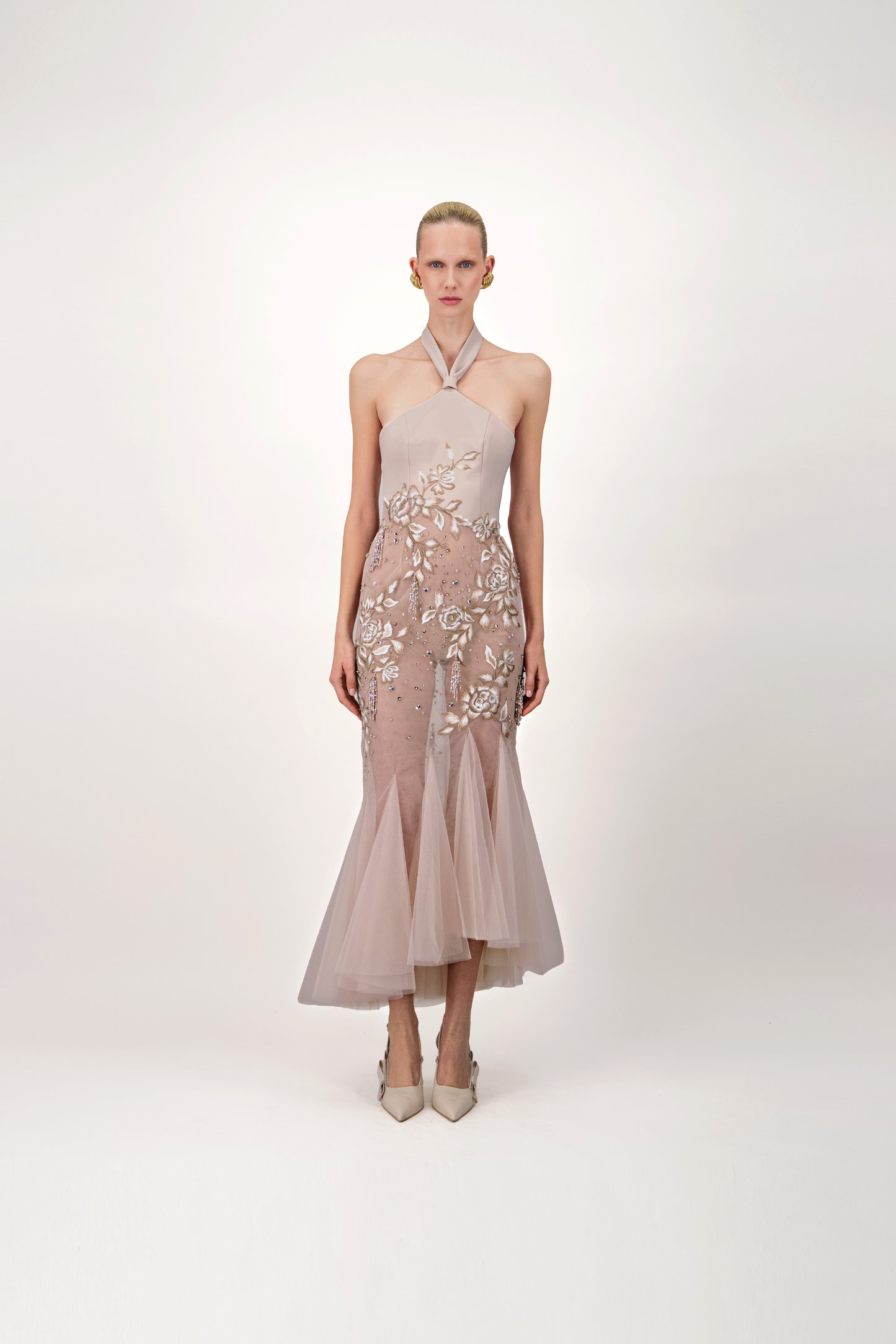 Halter Tulle Midi Dress