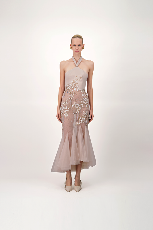 Halter Tulle Midi Dress
