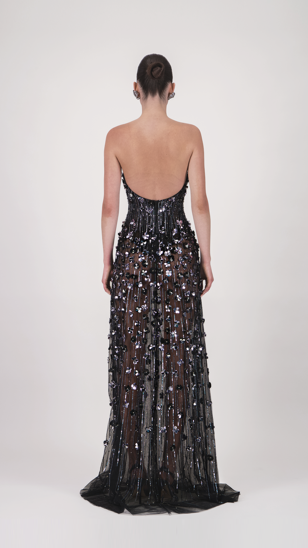 Strapless Embellished Sheer Long Dress