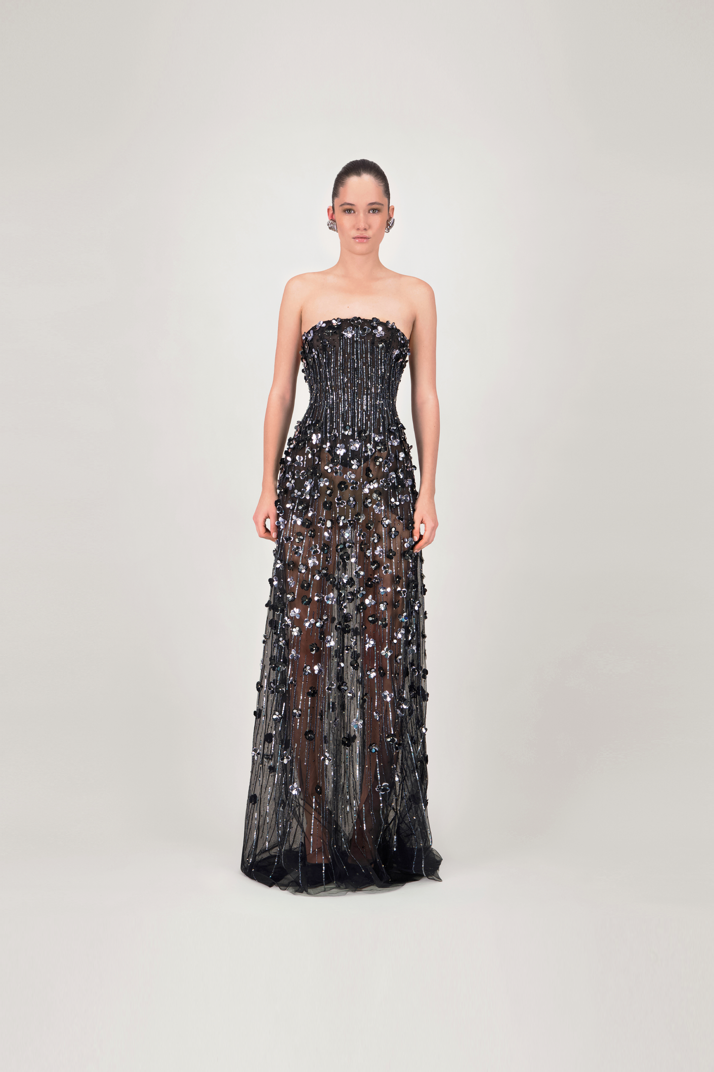 Strapless Embellished Sheer Long Dress