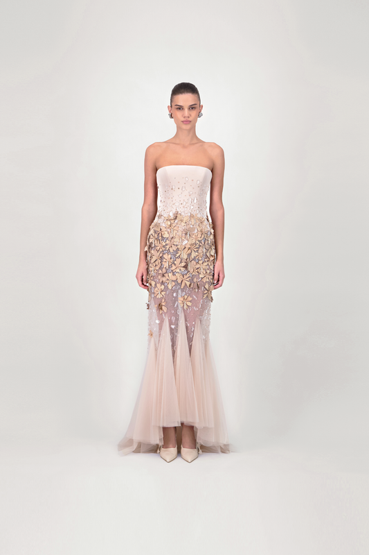 Strapless Floral Long Dress