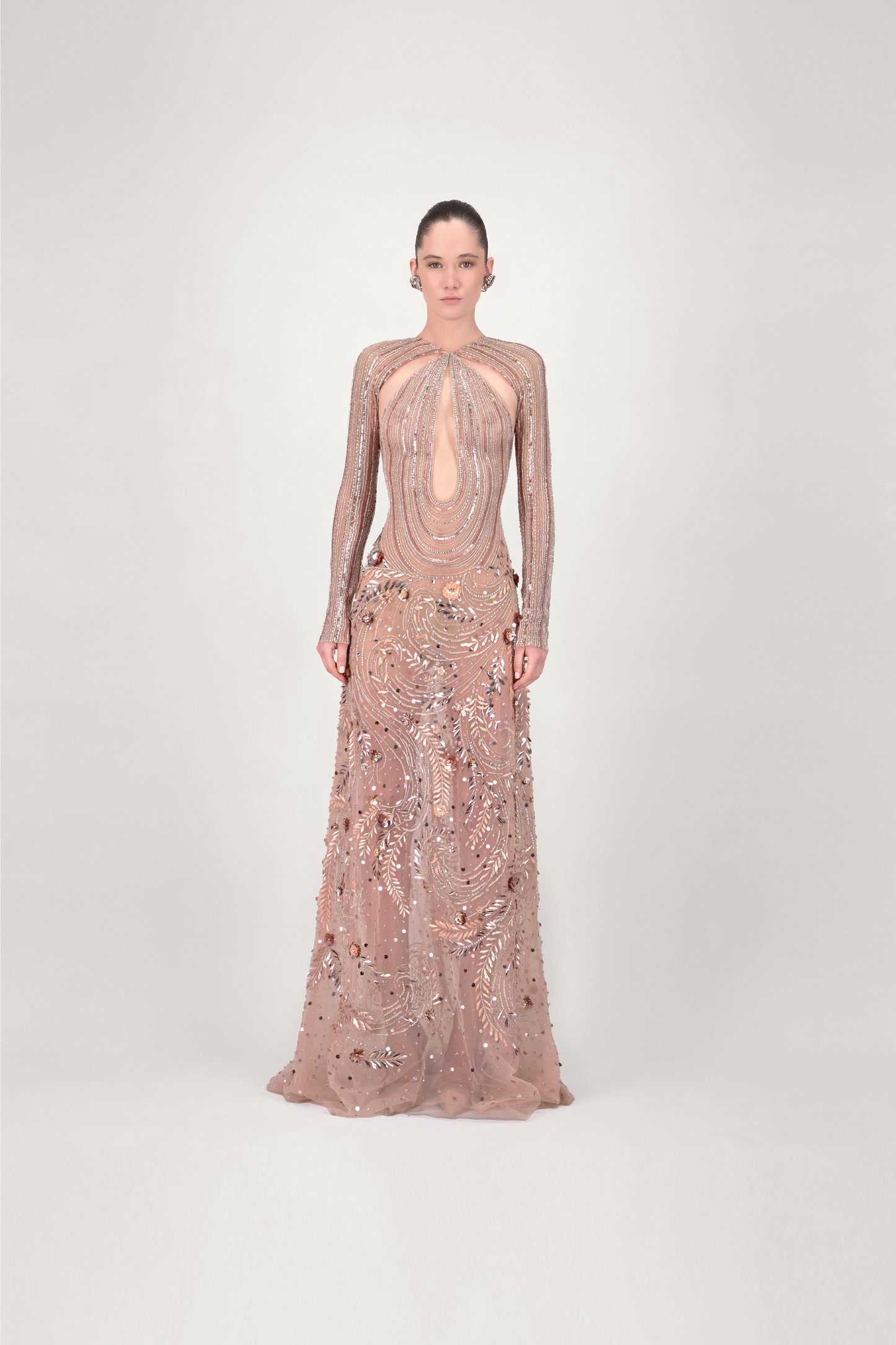 Embellished Cut-Out Long Dress