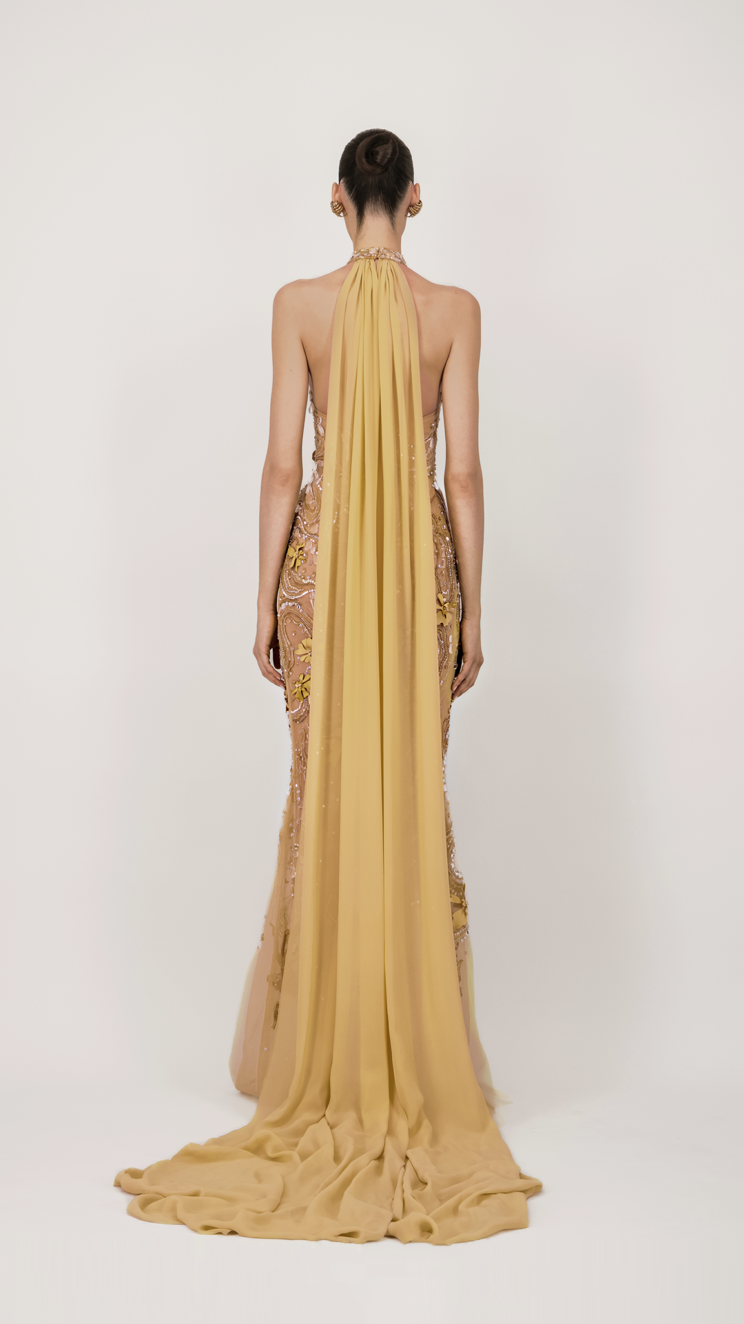 Halter Embroidered Tulle Long Dress