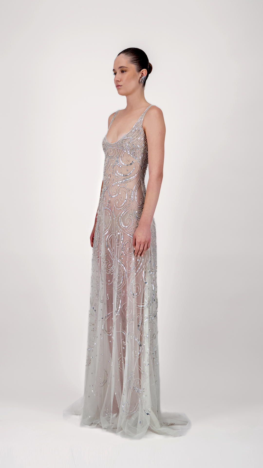 Embellished Strap Sheer Long Dress