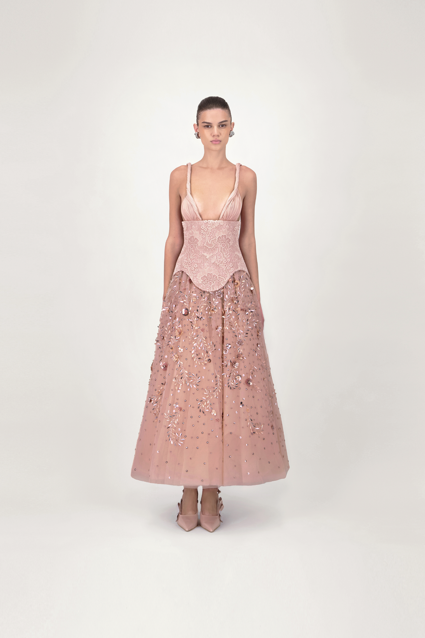 Strap Corset Embellished Midi Dress