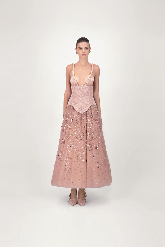 Strap Corset Embellished Midi Dress