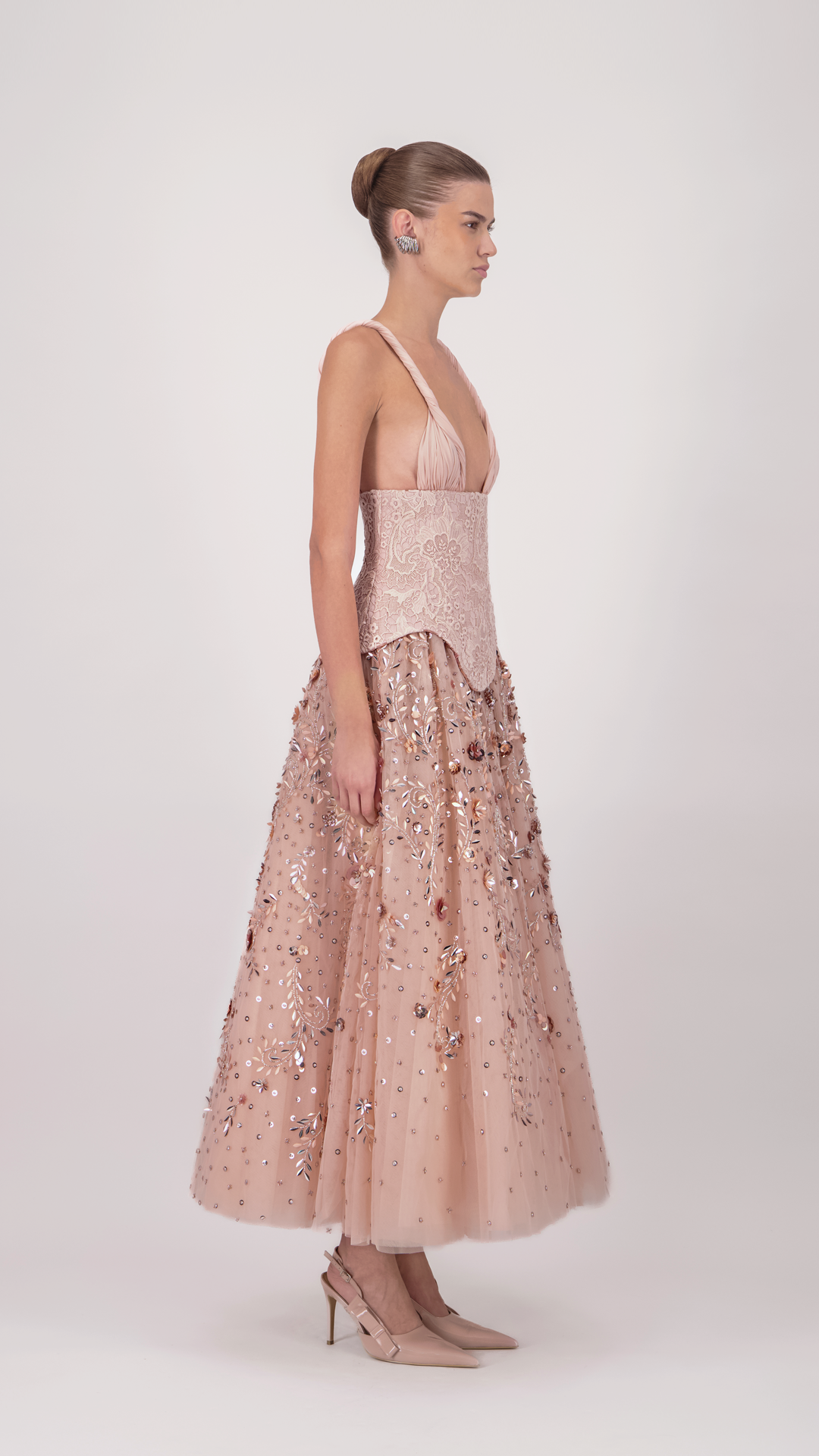 Strap Corset Embellished Midi Dress