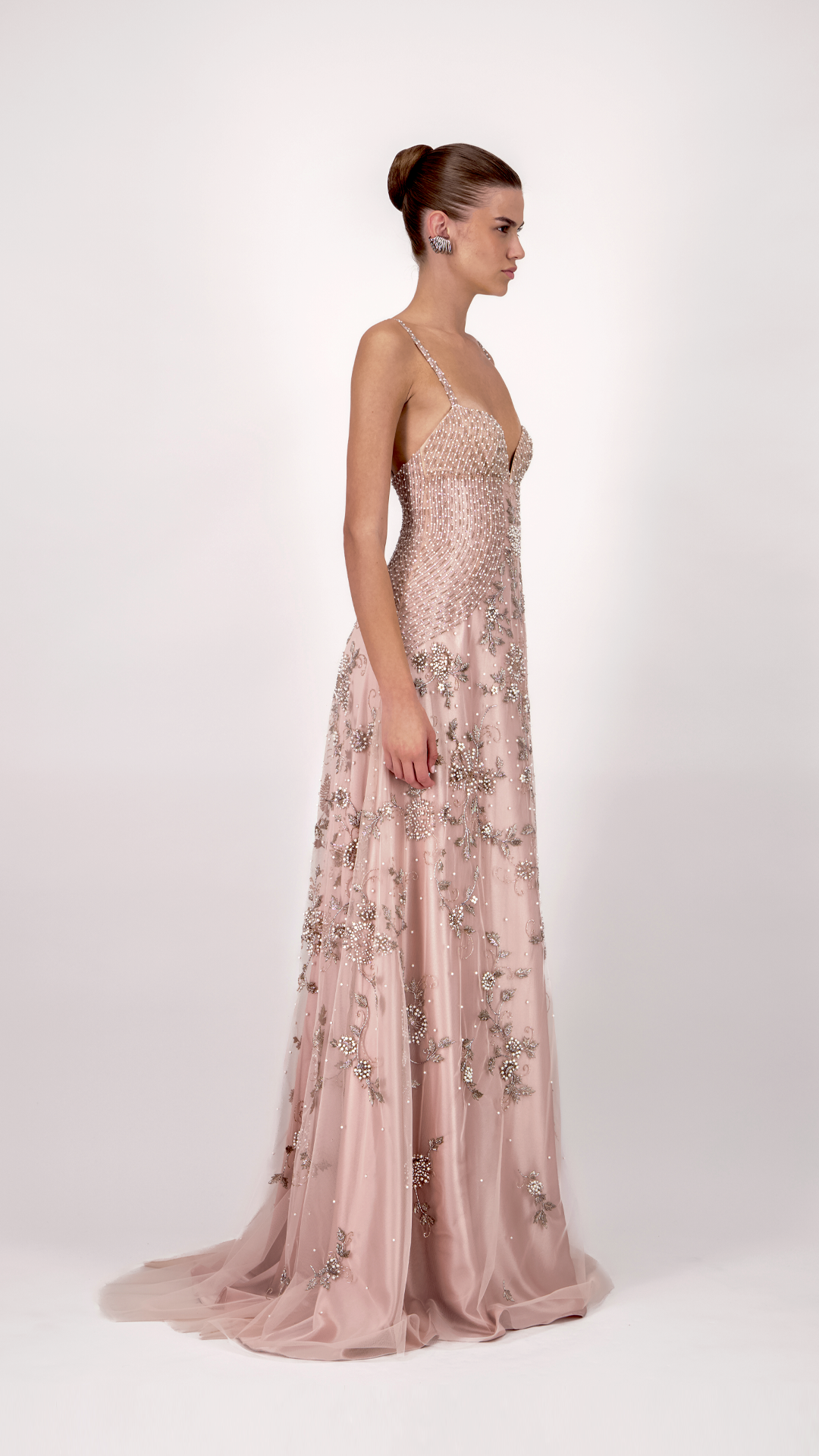 V-Neck Strap Embellished Long Dress