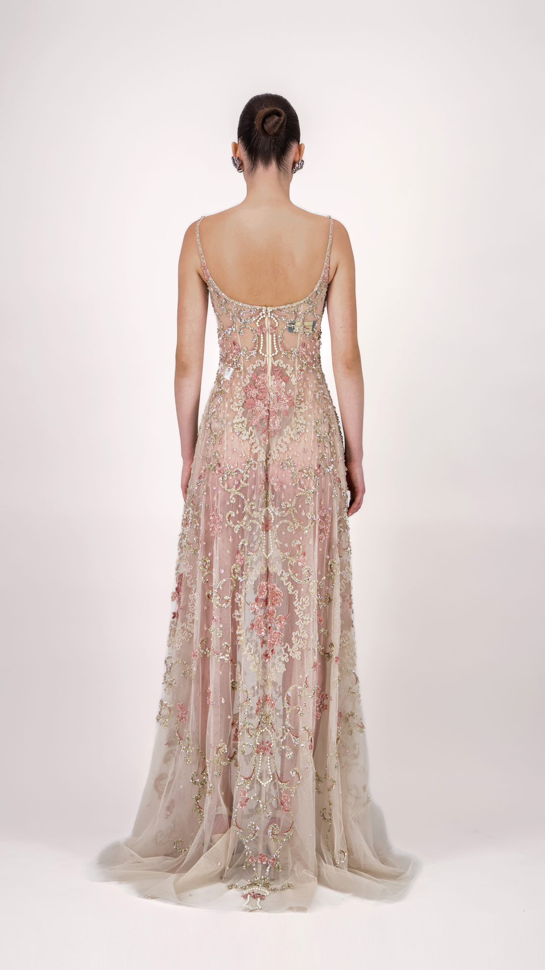 Floral Embroidered Strap Long Dress