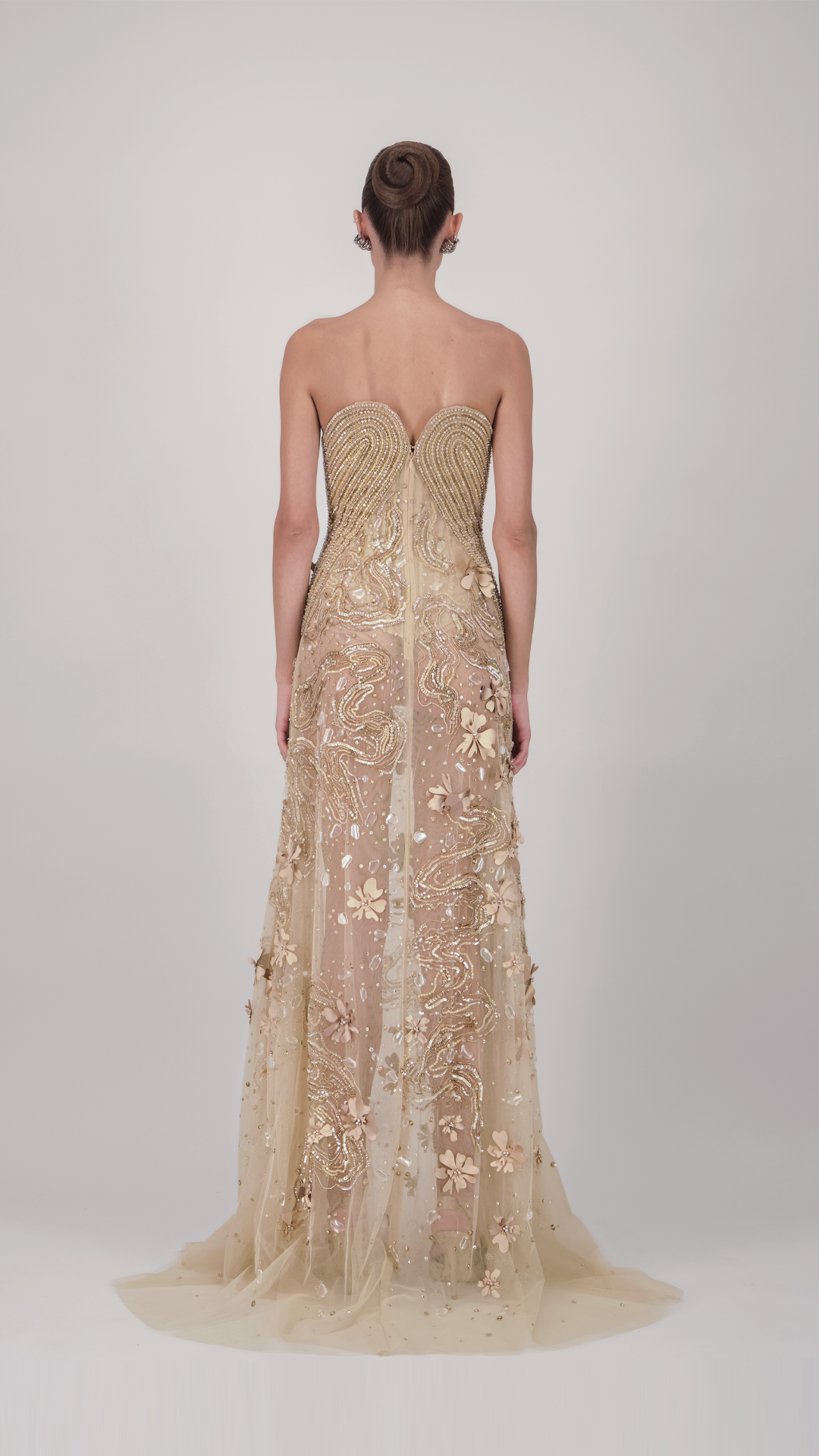 Strapless Embroidered Sheer Long Dress