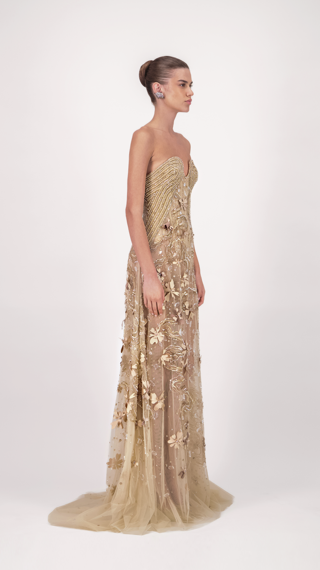 Strapless Embroidered Sheer Long Dress